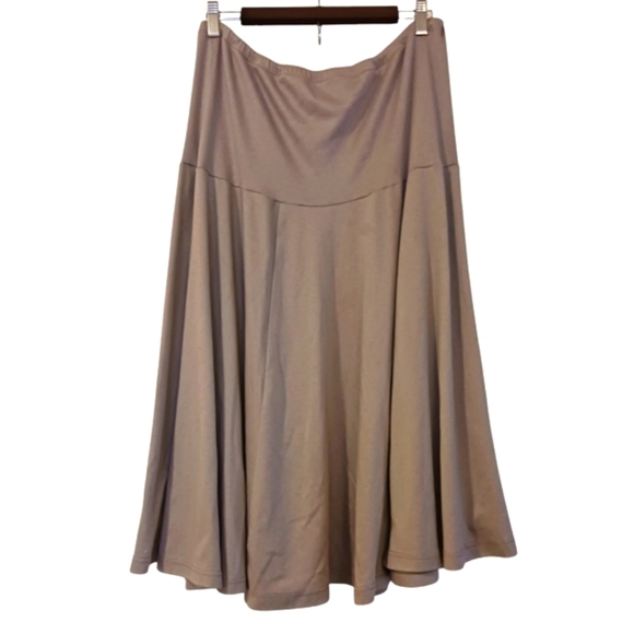 Boho Cotton Blend Oatmeal Color Stretch Midi A Line Flowy Skirt - Picture 1 of 7